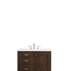 James Martin E444-V36-MCA-3CAR Addison 36 Inch Single Vanity Cabinet in Mid Century Acacia with 3 cm Carrara White Top with Sink