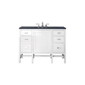 James Martin E444-V48-GW-3CSP Addison 48 Inch Single Vanity Cabinet in Glossy White with 3 CM Charcoal Soapstone Quartz Top