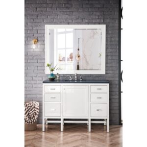 James Martin E444-V48-GW-3CSP Addison 48 Inch Single Vanity Cabinet in Glossy White with 3 CM Charcoal Soapstone Quartz Top