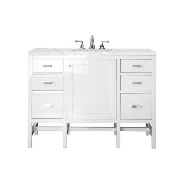 James Martin E444-V48-GW-3EJP Addison 48 Inch Single Vanity Cabinet in Glossy White with 3 CM Eternal Jasmine Pearl Quartz Top