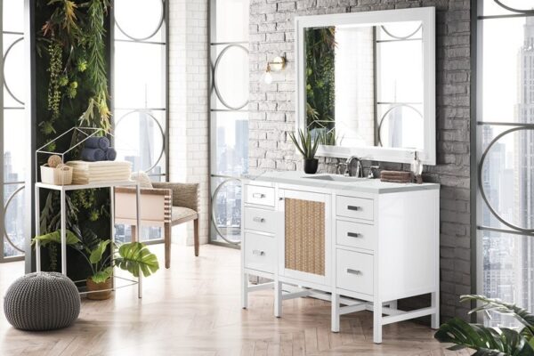 James Martin E444-V48-GW-3ENC Addison 48 Inch Single Vanity Cabinet with Ethereal Noctis Top - Glossy White