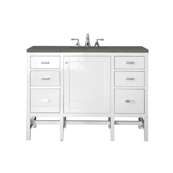 James Martin E444-V48-GW-3GEX Addison 48 Inch Single Vanity Cabinet in Glossy White with 3 CM Grey Expo Quartz Top