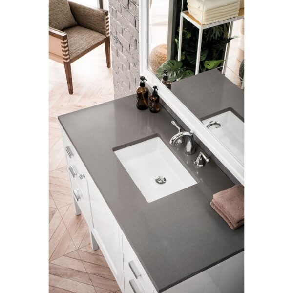 James Martin E444-V48-GW-3GEX Addison 48 Inch Single Vanity Cabinet in Glossy White with 3 CM Grey Expo Quartz Top