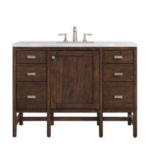 James Martin E444-V48-MCA-3AF Addison 48 Inch Single Vanity Cabinet in Mid Century Acacia with 3 cm Arctic Fall Solid Surface Countertop with Sink