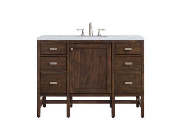 James Martin E444-V48-MCA-3CAR Addison 48 Inch Single Vanity Cabinet in Mid Century Acacia with 3 cm Carrara White Top with Sink