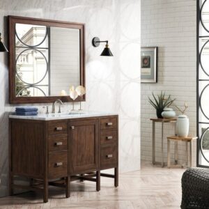 James Martin E444-V48-MCA-3CAR Addison 48 Inch Single Vanity Cabinet in Mid Century Acacia with 3 cm Carrara White Top with Sink