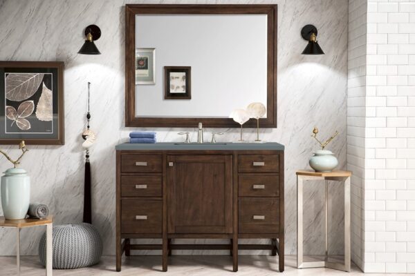 James Martin E444-V48-MCA-3CBL Addison 48 Inch Single Vanity Cabinet with Cala Blue Quartz Top - Mid Century Acacia