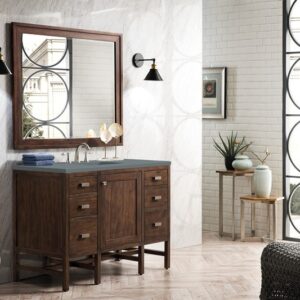 James Martin E444-V48-MCA-3CBL Addison 48 Inch Single Vanity Cabinet with Cala Blue Quartz Top - Mid Century Acacia