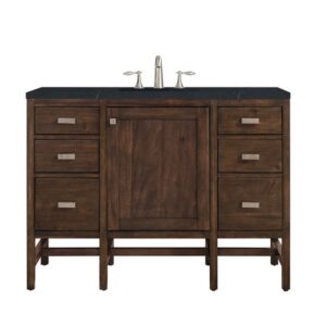 James Martin E444-V48-MCA-3CSP Addison 48 Inch Single Vanity Cabinet in Mid Century Acacia with 3 cm Charcoal Soapstone Quartz Top with Sink