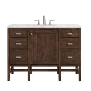 James Martin E444-V48-MCA-3EJP Addison 48 Inch Single Vanity Cabinet in Mid Century Acacia with 3 cm Eternal Jasmine Pearl Quartz Top with Sink