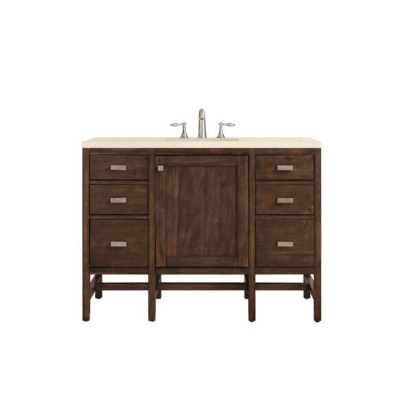 James Martin E444-V48-MCA-3EMR Addison 48 Inch Single Vanity Cabinet in Mid Century Acacia with 3 CM Eternal Marfil Quartz Top