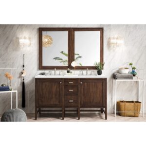 James Martin E444-V60D-3WZ Addison 60 Inch Double Vanity Cabinet with 3cm White Zeus Quartz Top