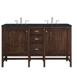 James Martin E444-V60D-MCA-3CSP Addison 60 Inch Double Vanity Cabinet in Mid Century Acacia with 3 cm Charcoal Soapstone Quartz Top with Sink