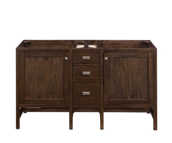 James Martin E444-V60D-MCA-3CSP Addison 60 Inch Double Vanity Cabinet in Mid Century Acacia with 3 cm Charcoal Soapstone Quartz Top with Sink