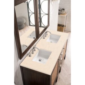 James Martin E444-V60D-MCA-3EMR Addison 60 Inch Double Vanity Cabinet in Mid Century Acacia with 3 CM Eternal Marfil Quartz Top