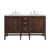 James Martin E444-V60D-MCA-3ENC Addison 60 Inch Double Vanity Cabinet with Ethereal Noctis Quartz Top - Mid Century Acacia