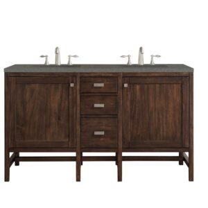 James Martin E444-V60D-MCA-3GEX Addison 60 Inch Double Vanity Cabinet in Mid Century Acacia with 3 cm Grey Expo Quartz Top with Sink