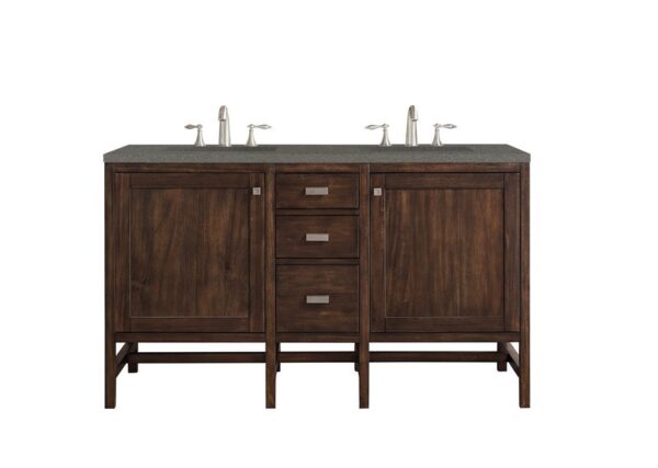 James Martin E444-V60D-MCA-3GEX Addison 60 Inch Double Vanity Cabinet in Mid Century Acacia with 3 cm Grey Expo Quartz Top with Sink