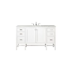 James Martin E444-V60S-GW-3AF Addison 60 Inch Single Vanity Cabinet in Glossy White with 3 CM Arctic Fall Solid Surface Countertop