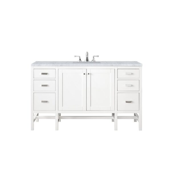 James Martin E444-V60S-GW-3CAR Addison 60 Inch Single Vanity Cabinet in Glossy White with 3 CM Carrara White Top