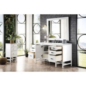 James Martin E444-V60S-GW-3CAR Addison 60 Inch Single Vanity Cabinet in Glossy White with 3 CM Carrara White Top