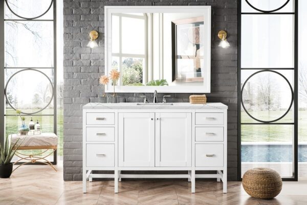 James Martin E444-V60S-GW-3ENC Addison 60 Inch Single Vanity Cabinet with Ethereal Noctis Top - Glossy White