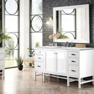 James Martin E444-V60S-GW-3ENC Addison 60 Inch Single Vanity Cabinet with Ethereal Noctis Top - Glossy White