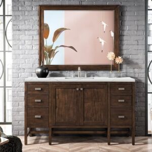 James Martin E444-V60S-MCA-3ENC Addison 60 Inch Single Vanity Cabinet with Ethereal Noctis Quartz Top - Mid Century Acacia