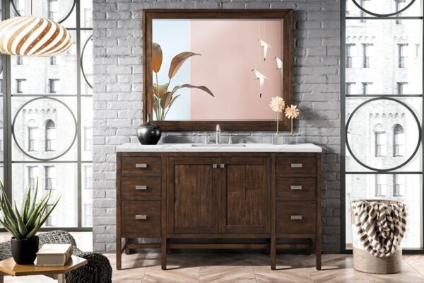 James Martin E444-V60S-MCA-3ENC Addison 60 Inch Single Vanity Cabinet with Ethereal Noctis Quartz Top - Mid Century Acacia