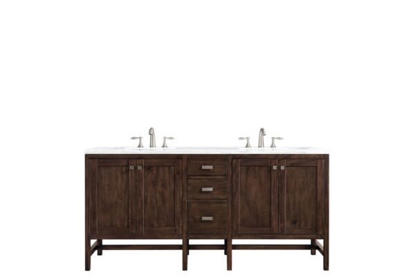 James Martin E444-V72-MCA-3AF Addison 72 Inch Double Vanity Cabinet in Mid Century Acacia with 3 cm Arctic Fall Solid Surface Countertop with Sink