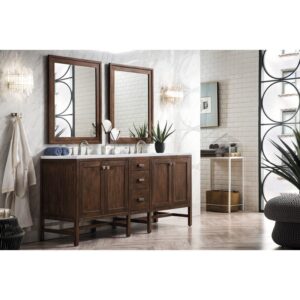 James Martin E444-V72-MCA-3CAR Addison 72 Inch Double Vanity Cabinet in Mid Century Acacia with 3 cm Carrara White Top with Sink