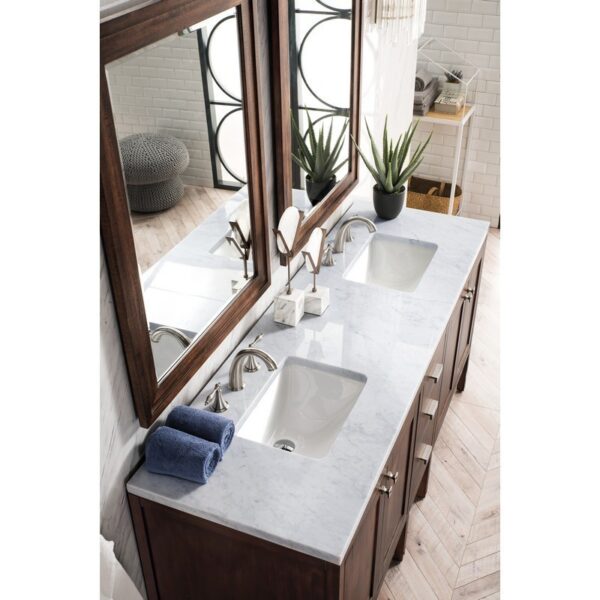 James Martin E444-V72-MCA-3CAR Addison 72 Inch Double Vanity Cabinet in Mid Century Acacia with 3 cm Carrara White Top with Sink