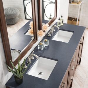 James Martin E444-V72-MCA-3CSP Addison 72 Inch Double Vanity Cabinet in Mid Century Acacia with 3 cm Charcoal Soapstone Quartz Top with Sink