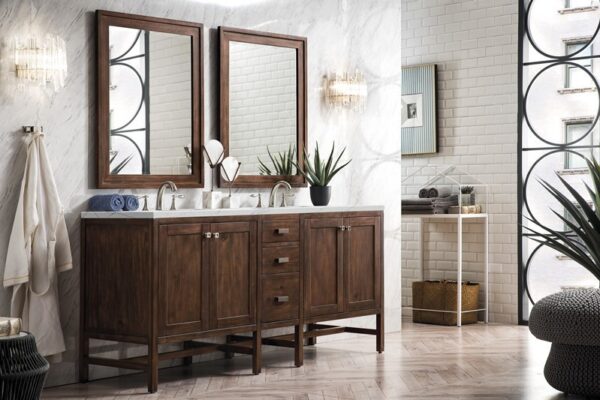 James Martin E444-V72-MCA-3ENC Addison 72 Inch Double Vanity Cabinet with Ethereal Noctis Quartz Top - Mid Century Acacia