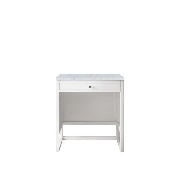 James Martin E645-DU30-GW-3CAR Athens 30 Inch Countertop Unit (makeup counter) in Glossy White with 3 CM Carrara Marble Top