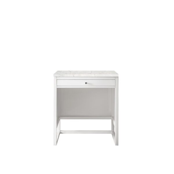 James Martin E645-DU30-GW-3EJP Athens 30 Inch Countertop Unit (makeup counter) in Glossy White with 3 CM Eternal Jasmine Pearl Quartz Top