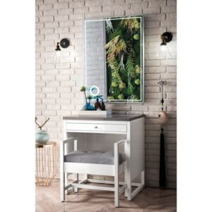 James Martin E645-DU30-GW-3GEX Athens 30 Inch Countertop Unit (makeup counter) in Glossy White with 3 CM Grey Expo Quartz Top