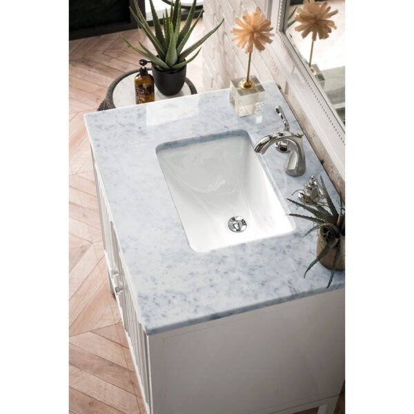 James Martin E645-V30-GW-3CAR Athens 30 Inch Single Vanity Cabinet in Glossy White with 3 CM Carrara White Top