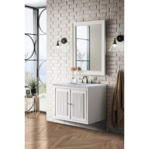 James Martin E645-V30-GW-3CAR Athens 30 Inch Single Vanity Cabinet in Glossy White with 3 CM Carrara White Top