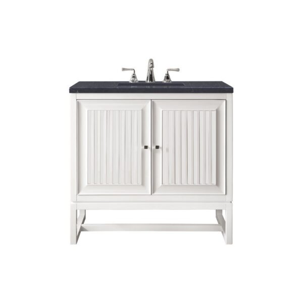 James Martin E645-V30-GW-3CSP Athens 30 Inch Single Vanity Cabinet in Glossy White with 3 CM Charcoal Soapstone Quartz Top