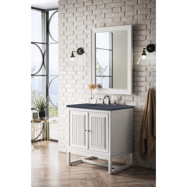 James Martin E645-V30-GW-3CSP Athens 30 Inch Single Vanity Cabinet in Glossy White with 3 CM Charcoal Soapstone Quartz Top