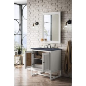 James Martin E645-V30-GW-3CSP Athens 30 Inch Single Vanity Cabinet in Glossy White with 3 CM Charcoal Soapstone Quartz Top