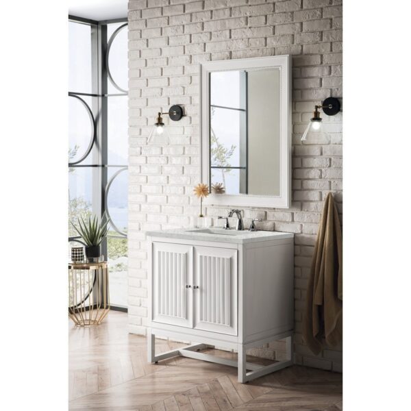 James Martin E645-V30-GW-3EJP Athens 30 Inch Single Vanity Cabinet in Glossy White with 3 CM Eternal Jasmine Pearl Quartz Top