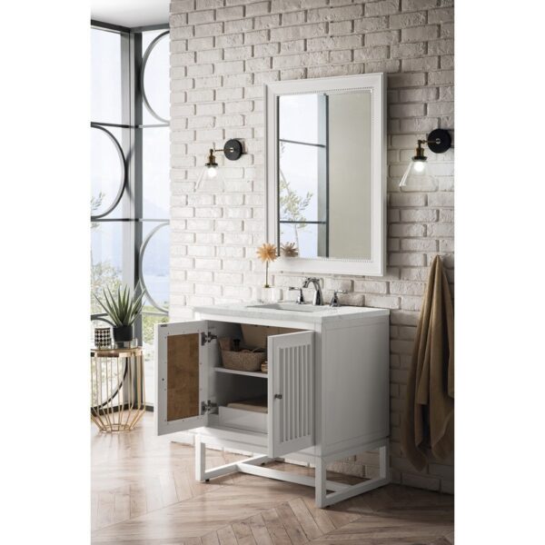 James Martin E645-V30-GW-3EJP Athens 30 Inch Single Vanity Cabinet in Glossy White with 3 CM Eternal Jasmine Pearl Quartz Top