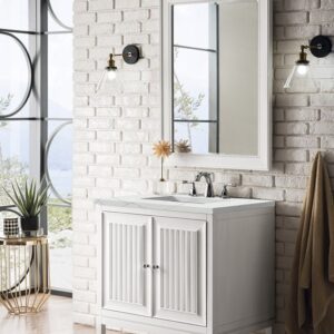 James Martin E645-V30-GW-3ENC Athens 30 Inch Single Vanity Cabinet with Ethereal Noctis Top - Glossy White