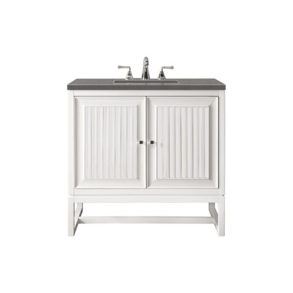 James Martin E645-V30-GW-3GEX Athens 30 Inch Single Vanity Cabinet in Glossy White with 3 CM Grey Expo Quartz Top