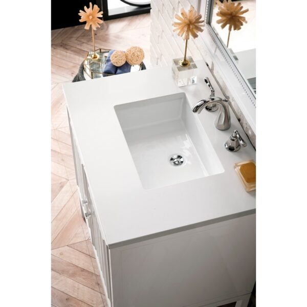 James Martin E645-V30-GW-3WZ Athens 30 Inch Single Vanity Cabinet in Glossy White with 3cm White Zeus Quartz Top