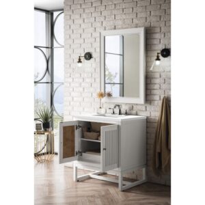 James Martin E645-V30-GW-3WZ Athens 30 Inch Single Vanity Cabinet in Glossy White with 3cm White Zeus Quartz Top