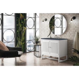 James Martin E645-V36-GW-3CSP Athens 36 Inch Single Vanity Cabinet in Glossy White with 3 CM Charcoal Soapstone Quartz Top