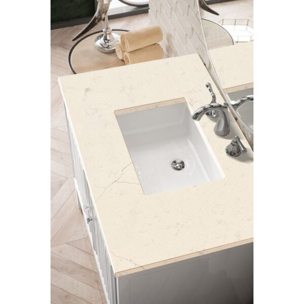 James Martin E645-V36-GW-3EMR Athens 36 Inch Single Vanity Cabinet in Glossy White with 3 CM Eternal Marfil Top